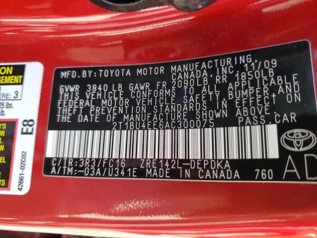 Photo 10 from auction – 2010 TOYOTA COROLLA BA with VIN 2T1BU4EE6AC300075