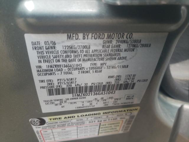 Photo 10 from auction – 2006 FORD FREESTYLE with VIN 1FMZK02136GA51043