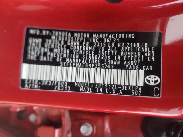 Photo 10 from auction – 2021 TOYOTA COROLLA LE with VIN 5YFEPMAE6MP255203