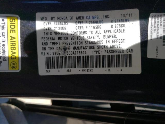 Photo 10 from auction – 2012 ACURA TL with VIN 19UUA8F53CA015530