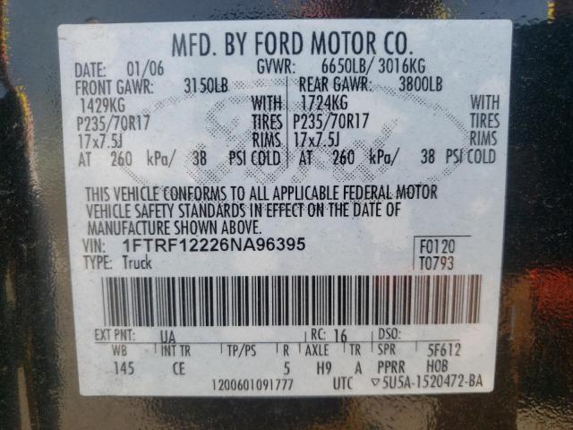 Photo 10 from auction – 2006 FORD F150 with VIN 1FTRF12226NA96395