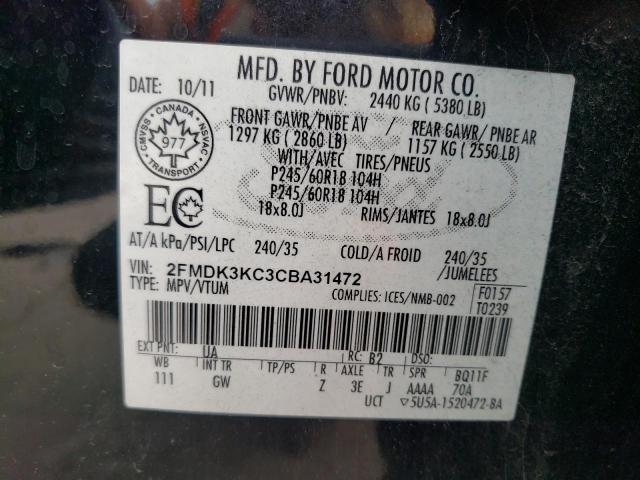 Photo 10 from auction – 2012 FORD EDGE LIMIT with VIN 2FMDK3KC3CBA31472