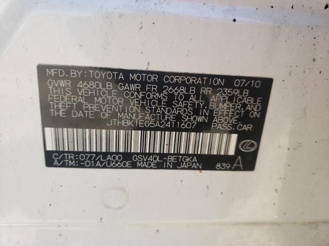 Photo 10 from auction – 2010 LEXUS ES 350 with VIN JTHBK1EG5A2411607