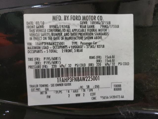 Photo 10 from auction – 2010 FORD FOCUS SE with VIN 1FAHP3FN8AW225001