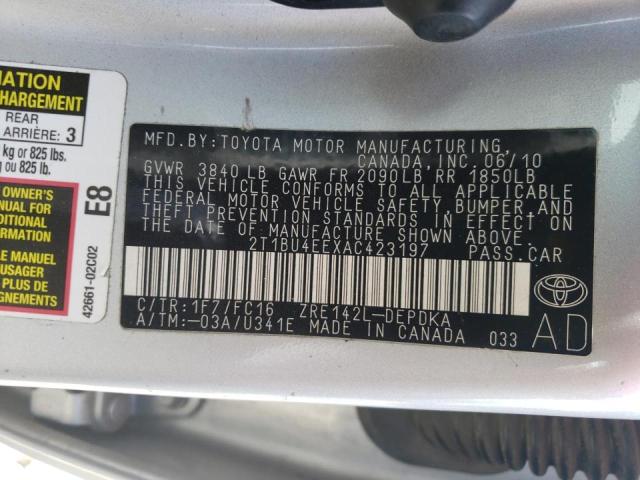 Photo 10 from auction – 2010 TOYOTA COROLLA BA with VIN 2T1BU4EEXAC423197