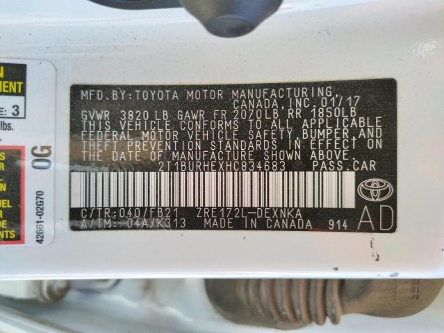 Photo 10 from auction – 2017 TOYOTA COROLLA L with VIN 2T1BURHEXHC834683
