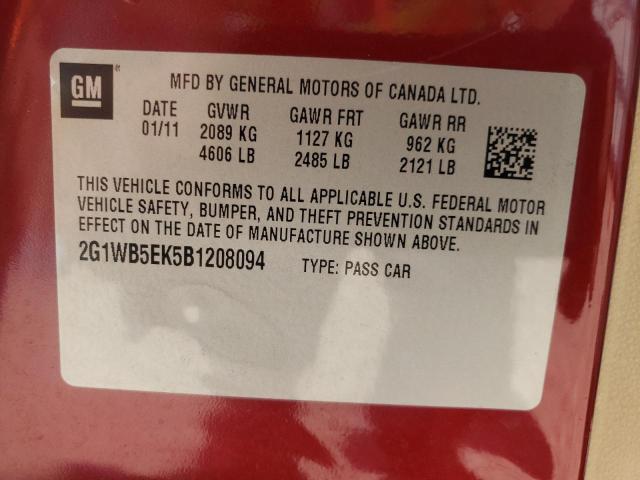 Photo 10 from auction – 2011 CHEVROLET IMPALA LT with VIN 2G1WB5EK5B1208094