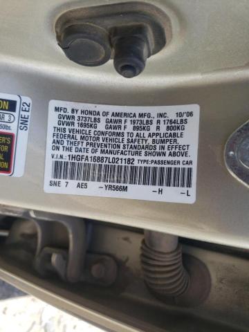 Photo 10 from auction – 2007 HONDA CIVIC EX with VIN 1HGFA16887L021182