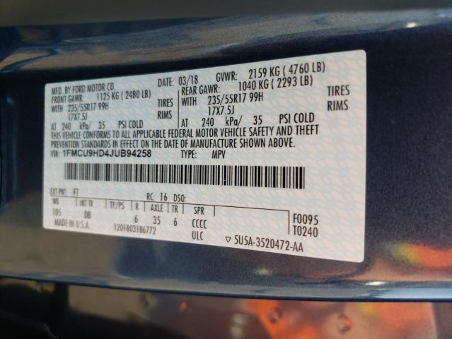 Photo 10 from auction – 2018 FORD ESCAPE SEL with VIN 1FMCU9HD4JUB94258