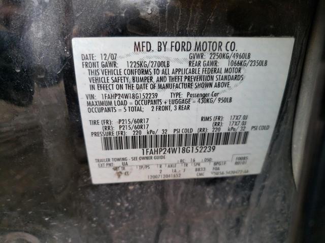 Photo 10 from auction – 2008 FORD TAURUS SEL with VIN 1FAHP24W18G152239