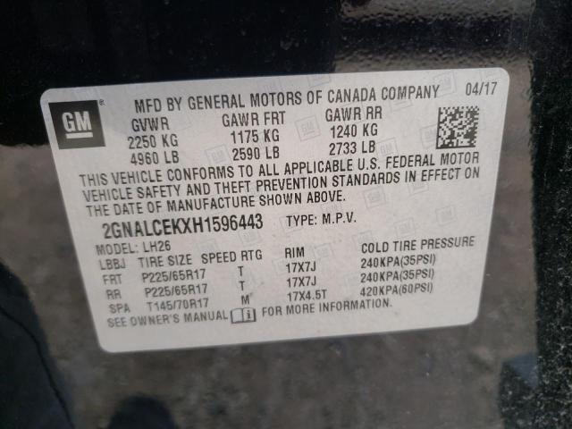 Photo 10 from auction – 2017 CHEVROLET EQUINOX LT with VIN 2GNALCEKXH1596443
