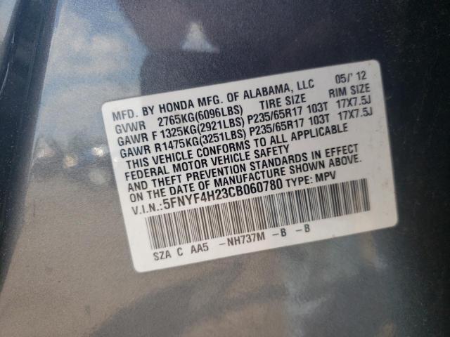 Photo 10 from auction – 2012 HONDA PILOT LX with VIN 5FNYF4H23CB060780