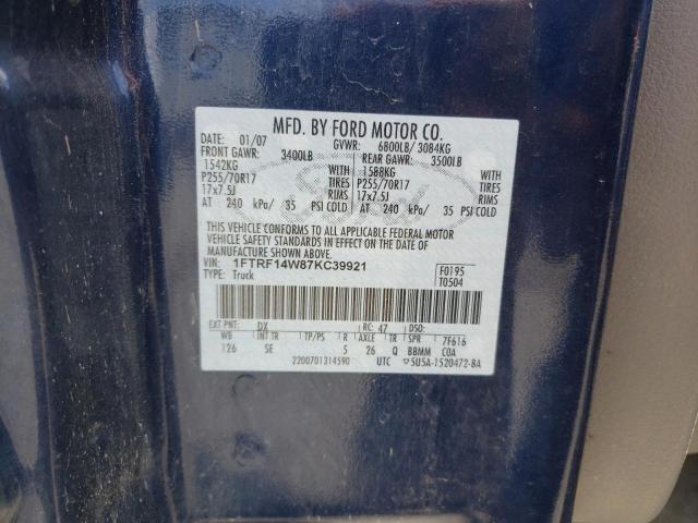Photo 10 from auction – 2007 FORD F150 with VIN 1FTRF14W87KC39921