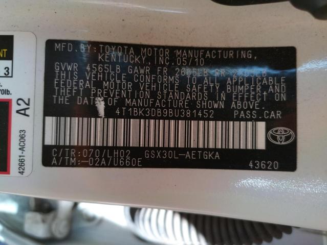 Photo 10 from auction – 2011 TOYOTA AVALON BAS with VIN 4T1BK3DB9BU381452