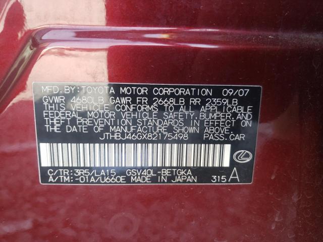 Photo 10 from auction – 2008 LEXUS ES 350 with VIN JTHBJ46GX82175498