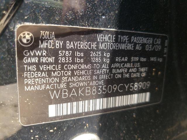 Photo 10 from auction – 2009 BMW 750 LI with VIN WBAKB83509CY58909