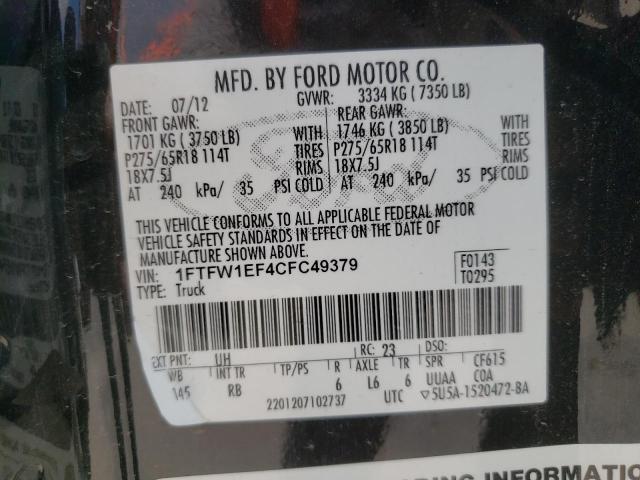 Photo 10 from auction – 2012 FORD F150 SUPER with VIN 1FTFW1EF4CFC49379