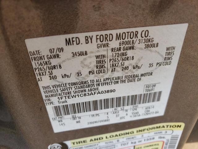 Photo 10 from auction – 2010 FORD F150 SUPER with VIN 1FTEW1C83AFA03890