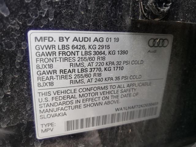 Photo 10 from auction – 2019 AUDI Q7 PREMIUM with VIN WA1LHAF72KD030459