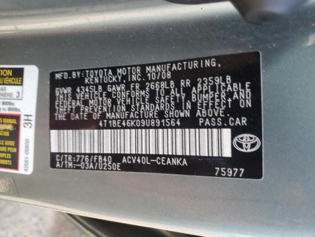 Photo 10 from auction – 2009 TOYOTA CAMRY BASE with VIN 4T1BE46K09U891564