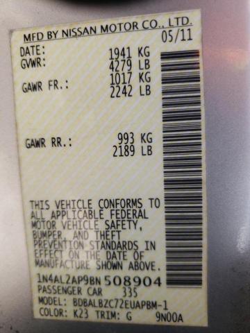 Photo 10 from auction – 2011 NISSAN ALTIMA BAS with VIN 1N4AL2AP9BN508904