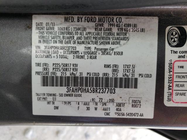 Photo 10 from auction – 2011 FORD FUSION with VIN 3FAHP0HA5BR237703