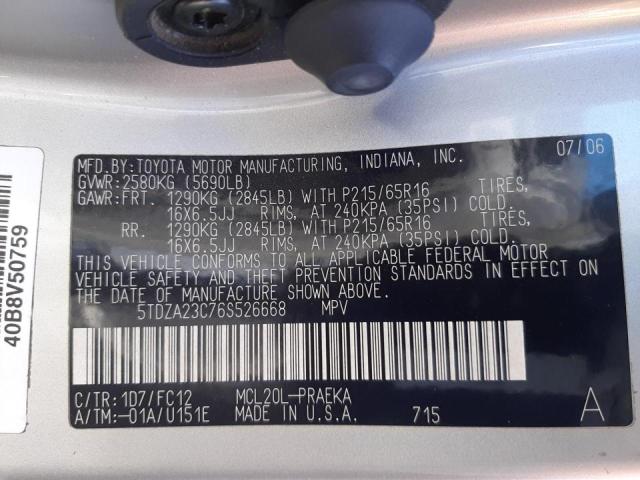 Photo 10 from auction – 2006 TOYOTA SIENNA CE with VIN 5TDZA23C76S526668