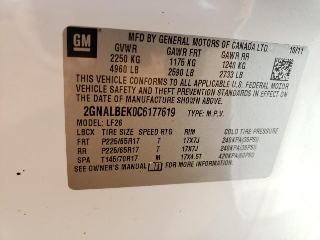 Photo 10 from auction – 2012 CHEVROLET EQUINOX LS with VIN 2GNALBEK0C6177619
