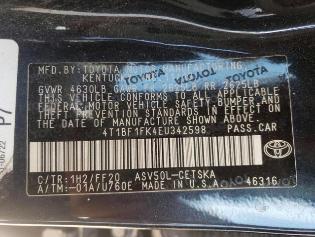 Photo 10 from auction – 2014 TOYOTA CAMRY L with VIN 4T1BF1FK4EU342598