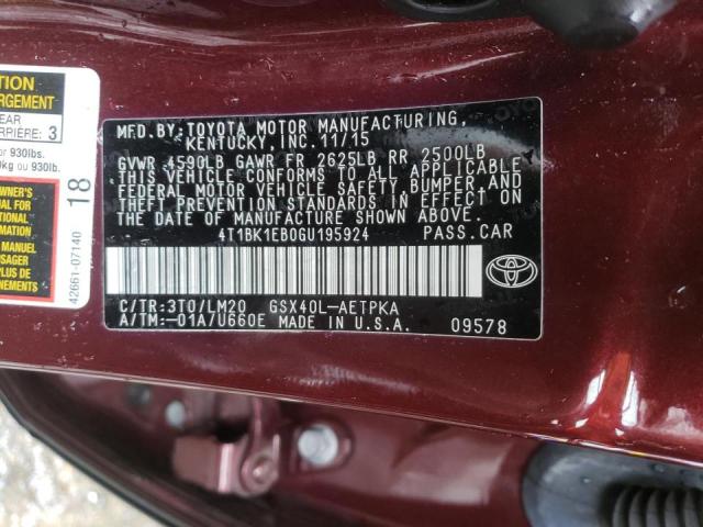 Photo 10 from auction – 2016 TOYOTA AVALON XLE with VIN 4T1BK1EB0GU195924
