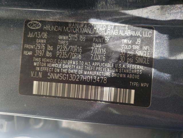 Photo 10 from auction – 2007 HYUNDAI SANTA FE G with VIN 5NMSG13D27H013478
