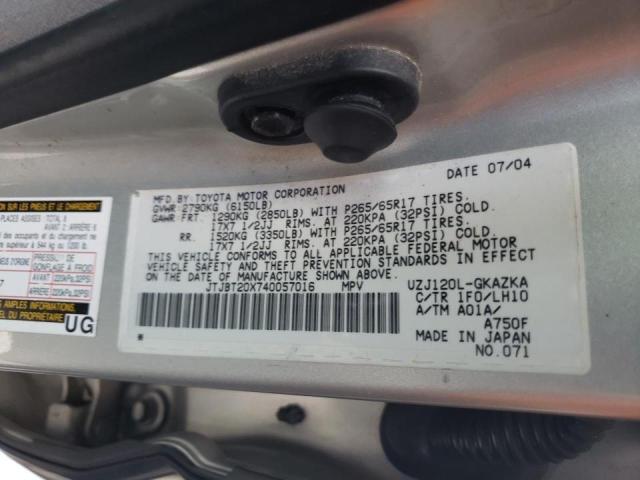 Photo 10 from auction – 2004 LEXUS GX 470 with VIN JTJBT20X740057016