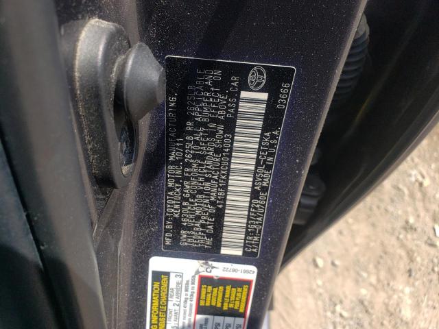 Photo 10 from auction – 2012 TOYOTA CAMRY BASE with VIN 4T1BF1FKXCU014003