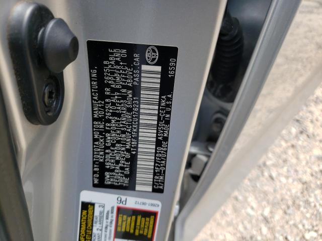 Photo 10 from auction – 2012 TOYOTA CAMRY BASE with VIN 4T1BF1FKXCU176231