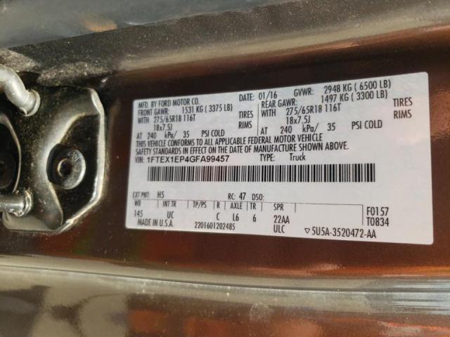 Photo 10 from auction – 2016 FORD F150 SUPER with VIN 1FTEX1EP4GFA99457