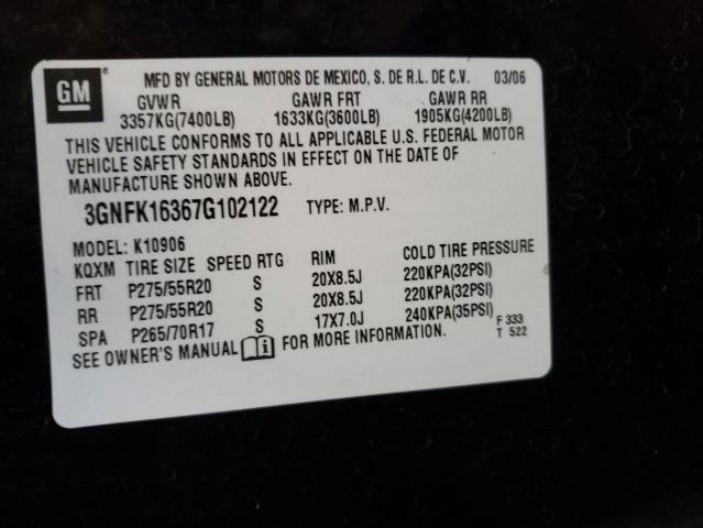 Photo 10 from auction – 2007 CHEVROLET SUBURBAN with VIN 3GNFK16367G102122