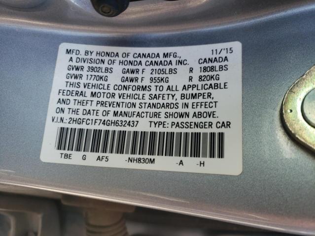 Photo 10 from auction – 2016 HONDA CIVIC EXL with VIN 2HGFC1F74GH632437
