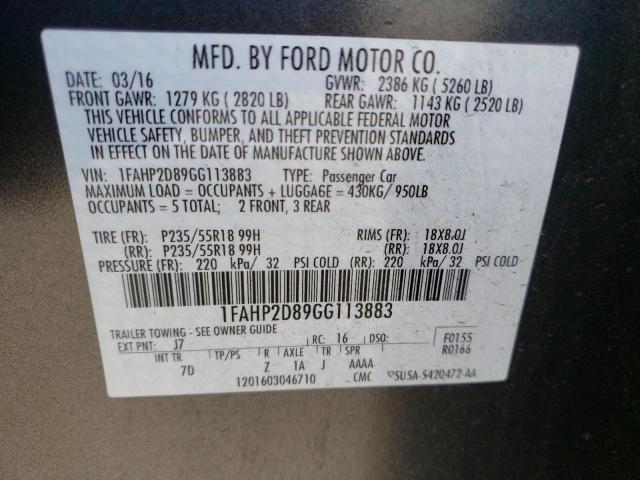 Photo 10 from auction – 2016 FORD TAURUS SE with VIN 1FAHP2D89GG113883