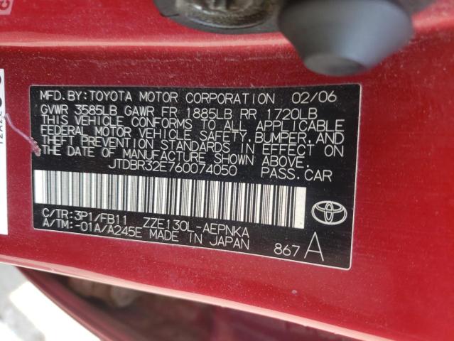 Photo 10 from auction – 2006 TOYOTA COROLLA CE with VIN JTDBR32E760074050