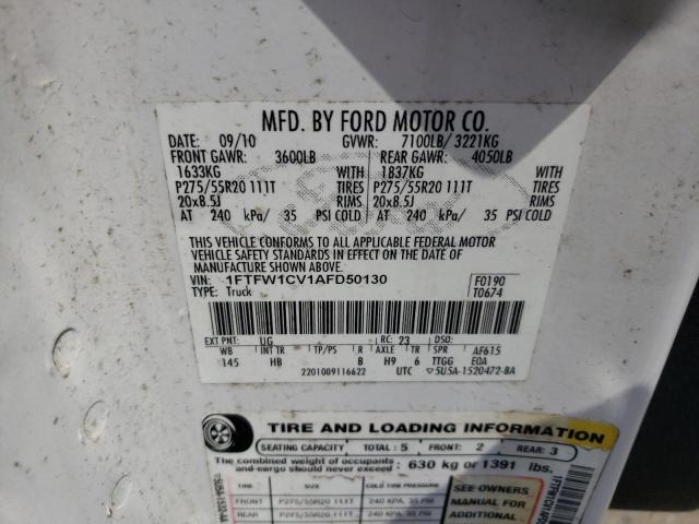 Photo 10 from auction – 2010 FORD F150 SUPER with VIN 1FTFW1CV1AFD50130