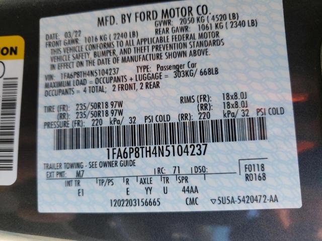 Photo 10 from auction – 2022 FORD MUSTANG with VIN 1FA6P8TH4N5104237