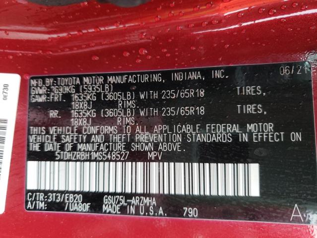 Photo 10 from auction – 2021 TOYOTA HIGHLANDER with VIN 5TDHZRBH1MS548527