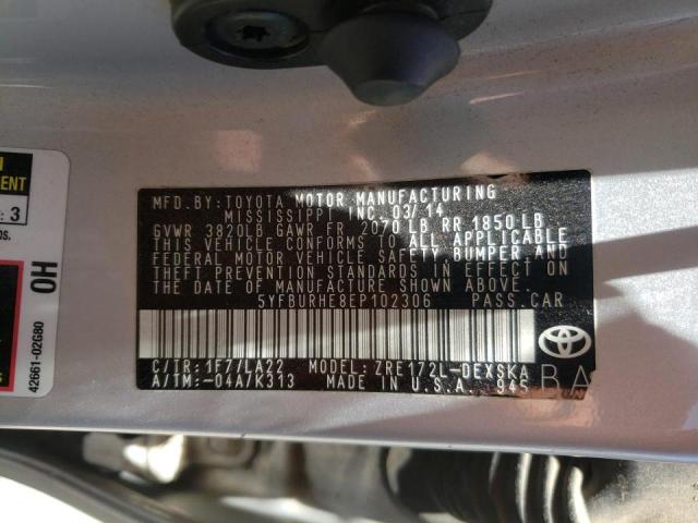 Photo 10 from auction – 2014 TOYOTA COROLLA L with VIN 5YFBURHE8EP102306