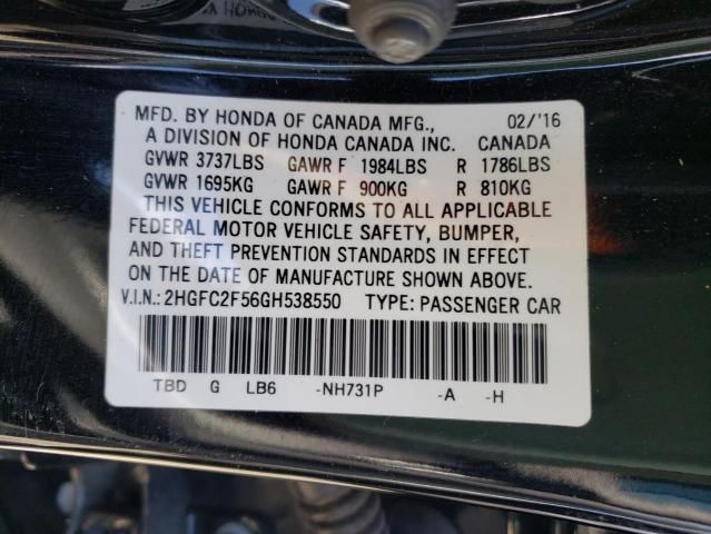 Photo 10 from auction – 2016 HONDA CIVIC LX with VIN 2HGFC2F56GH538550