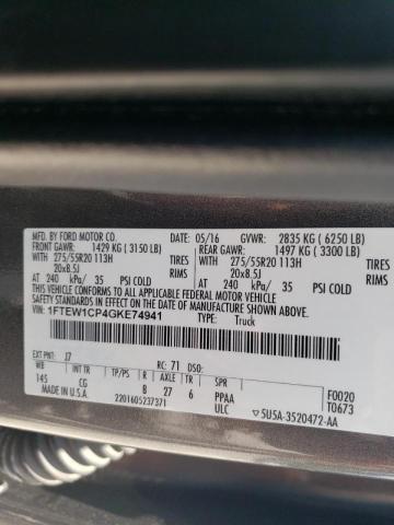 Photo 10 from auction – 2016 FORD F150 SUPER with VIN 1FTEW1CP4GKE74941