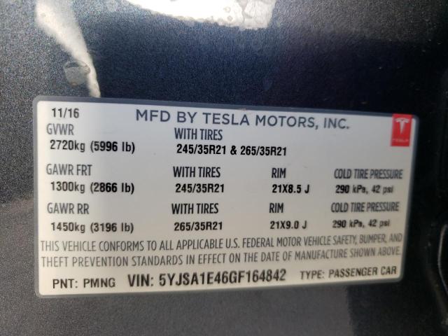 Photo 10 from auction – 2016 TESLA MODEL S with VIN 5YJSA1E46GF164842