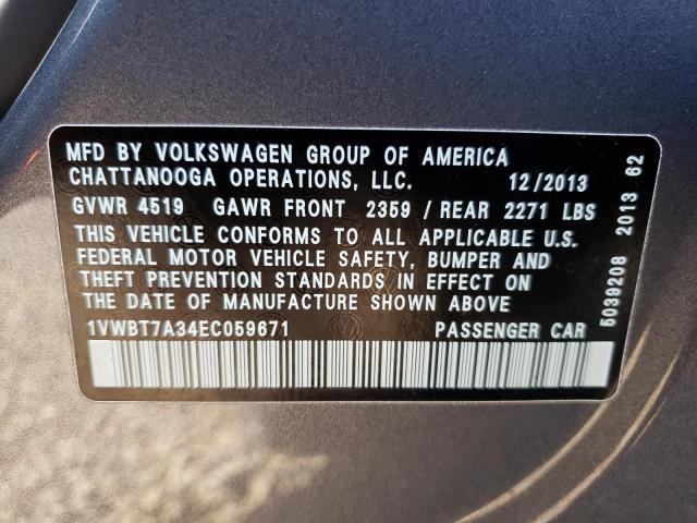 Photo 10 from auction – 2014 VOLKSWAGEN PASSAT SE with VIN 1VWBT7A34EC059671