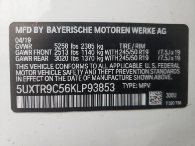 Photo 10 from auction – 2019 BMW X3 XDRIVE3 with VIN 5UXTR9C56KLP93853