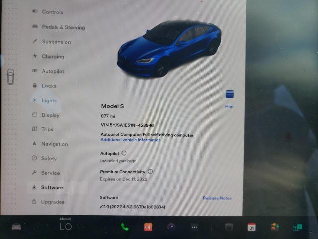 Photo 8 from auction – 2022 TESLA MODEL S with VIN 5YJSA1E51NF458946