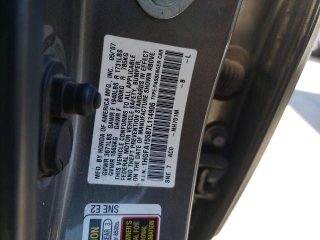Photo 10 from auction – 2007 HONDA CIVIC LX with VIN 1HGFA15587L114906